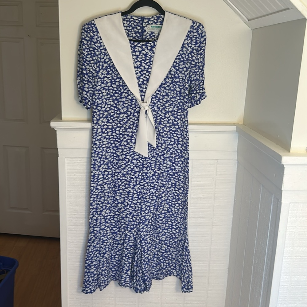 Jane Schaffhausen Belle France Blue & White Vintage Cottagecore Dress Women’s 6 - Picture 2 of 8